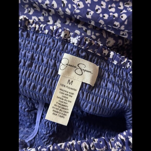 Jessica Simpson Dress Medium Blue Tiered Long Sleeve Blossom Floral Midi / Maxi - Picture 6 of 6